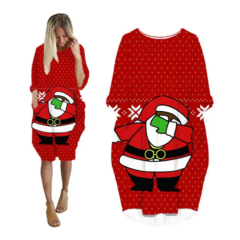 

Рождественские платья больших размеров для женщин, модная повседневная женская одежда в Корейском стиле с длинным рукавом, женское платье ...