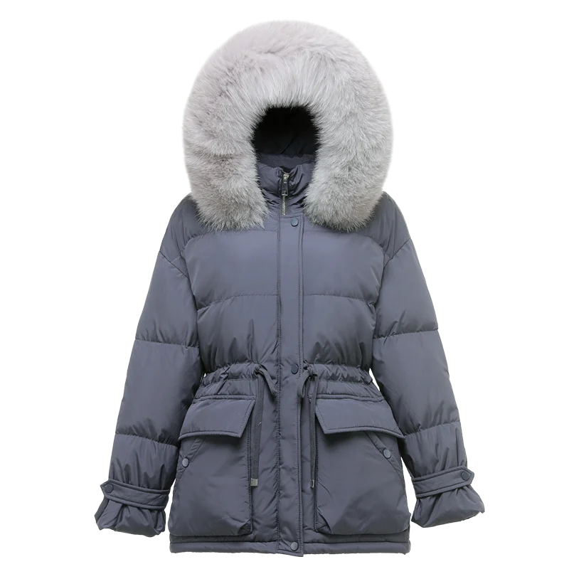 New Women Fox Fur Collar Down Jacket Casual Style Autumn Winter Coats And Parkas Female Outwear