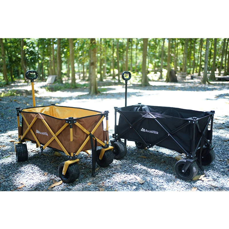 Rockbrook 130L Foldable Widened Wheel Outdoor Portable Adjustable Lengt Pull-Cart Camp Trolley Camping Equipment Storage Cart