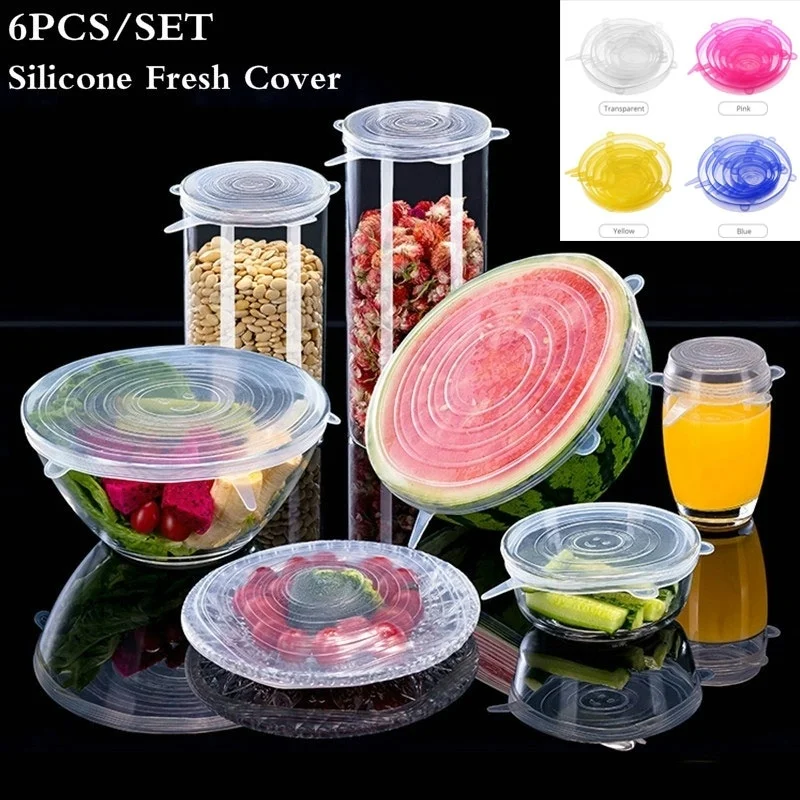 

6pc Silicone Cover Stretch Lids Reusable Airtight Food Wrap Covers Keeping Fresh Seal Bowl Stretchy Wrap Cover Kitchen Cookware