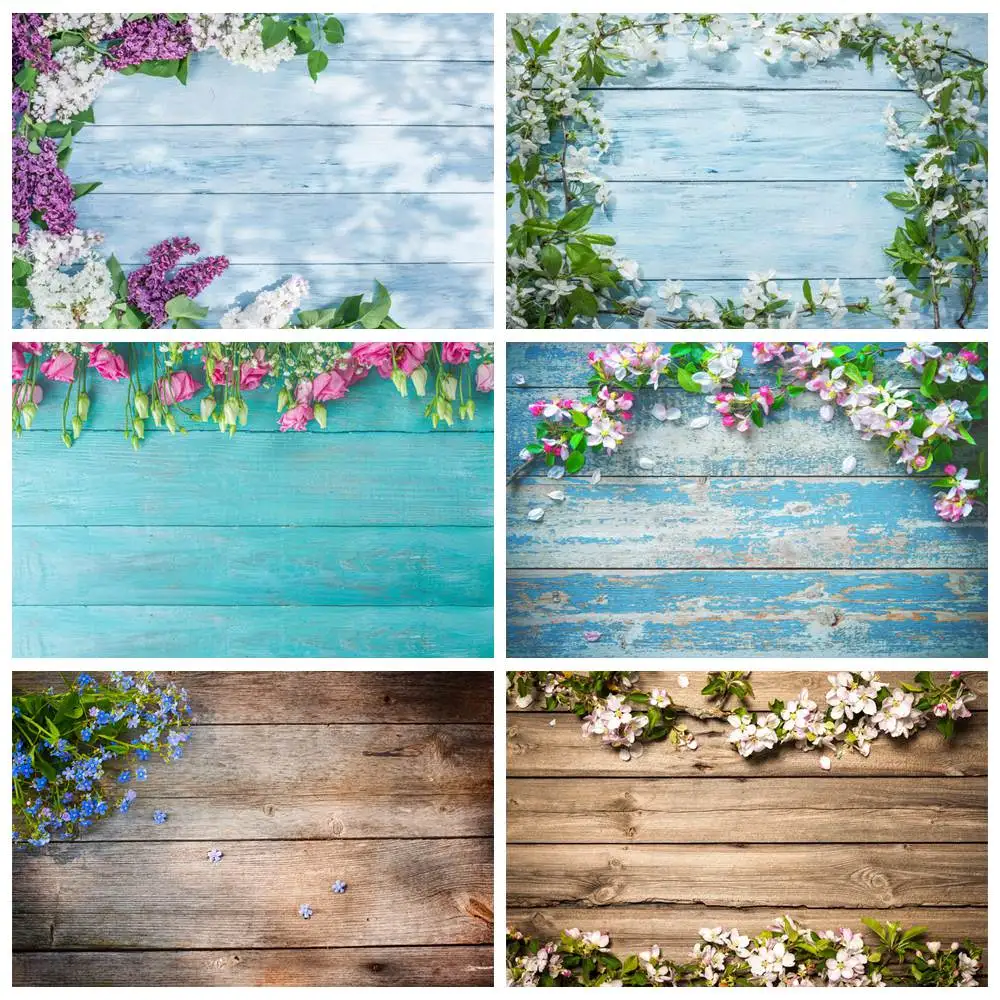 Flowers Wooden Board Planks Photography Backdrops Banner Custom Mother Baby Lover Party Decoration Photo Booth Backgrounds Props