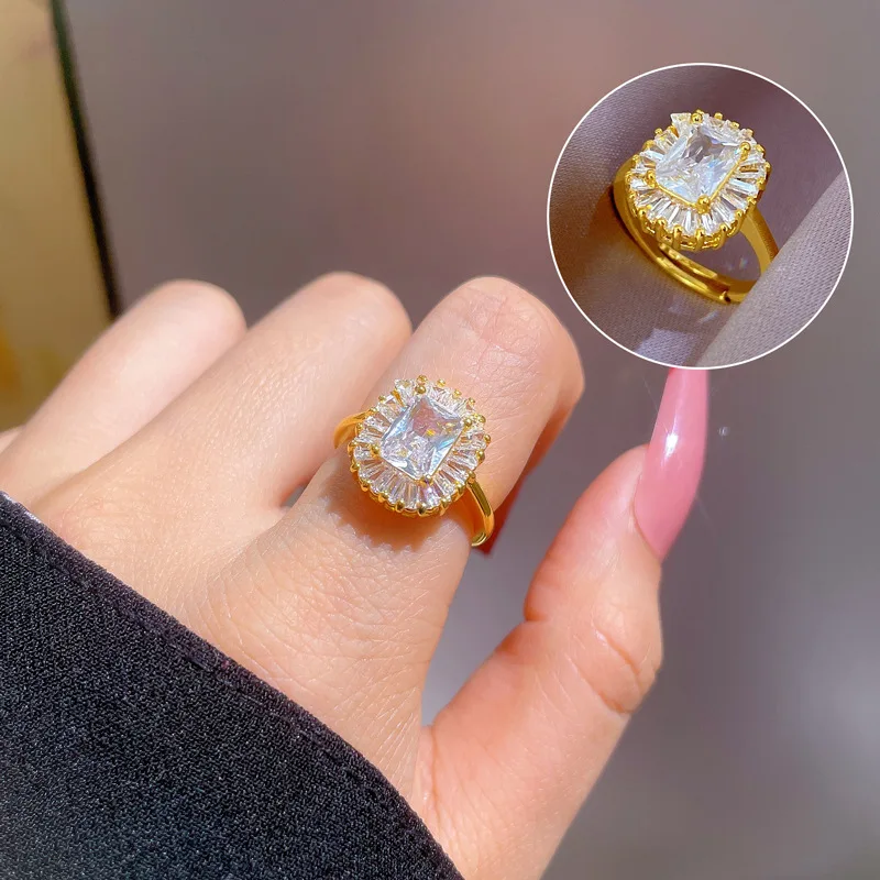 

CDJAIME Luxury White Rectangular Cubic Zirconia Oval Rings for Women 2022 Trendy INS Jewelry Adjustable Ring Anniversary Gifts