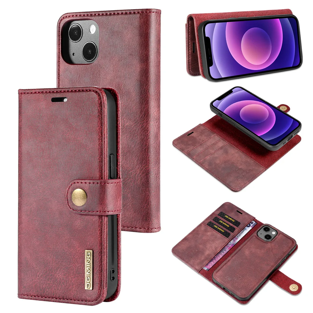 

Yidai-Silu PU Leather Flip Wallet Case Detachable Magnetic Closure Card Holder Kickstand Folio Cover for iPhone 14 13 12 Pro Max