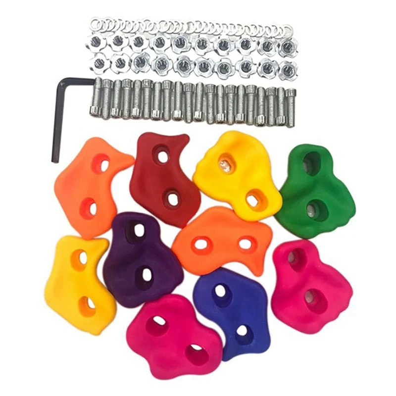 

Top!-30Pcs Mixed Color Plastic Children Kids Rock Climbing Wood Wall Stones Hand Feet Holds Grip Kits With Screws