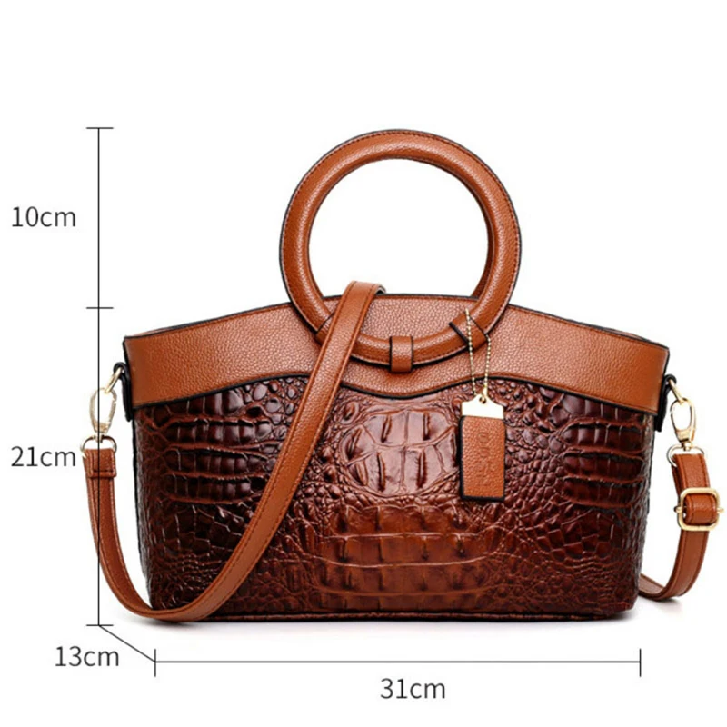Luxury Women Crocodile Leather Crossbody Bags Zipper Casual Female Tote Handbags Travel Retro Large Capacity Single Shoulder Bag