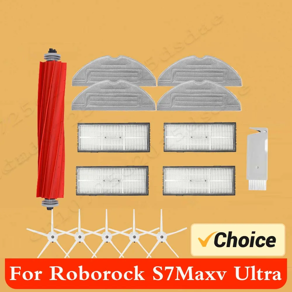 

For Roborock S7 MaxV Ultra Accessories S7 MaxV Plus Main Side Brush Mop Hepa Filter Dust Bag Original Vacuum Cleaner Spare Parts