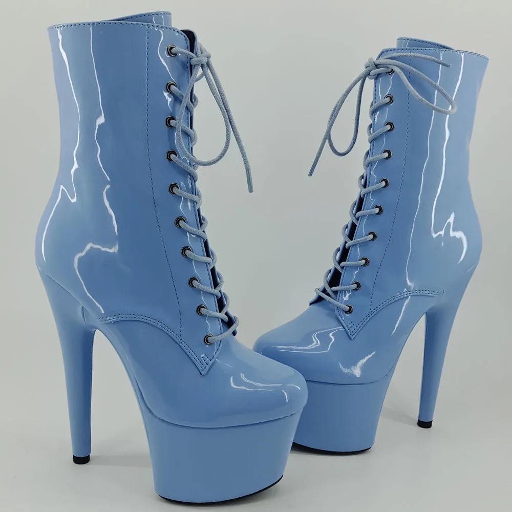 Leecabe Shinny Blue 7inch/17CM heels' Pole dancing boot with closed toe Pole Dance boot
