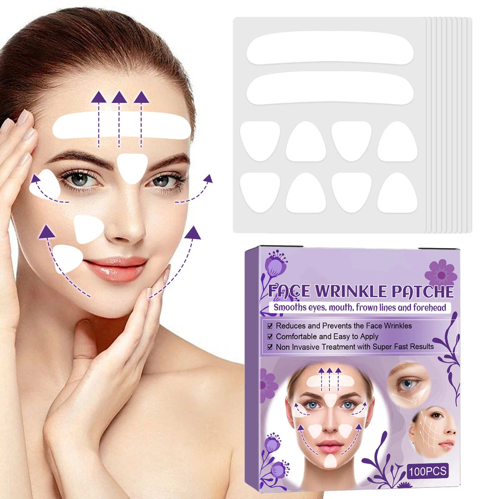 

Face Wrinkles Patches 100Pcs Fine Line Remover Strips To Smooth Eye Mouth And Forehead Helps For Smooth Skin Anti-Wrinkles To