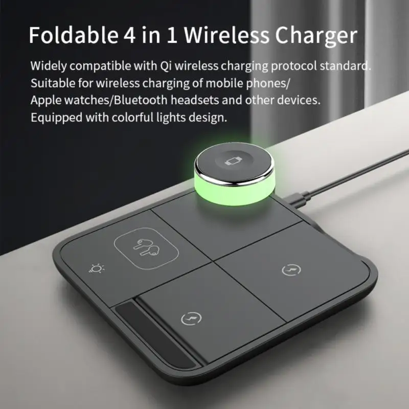 

Universal Wireless Charger Polychrome Watch Charger Fast Charging Dock Station Folding Wireless Charger Four-in-one Seven Color