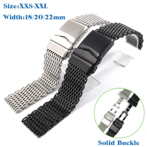 Stainless Steel Shark 4.0 Mesh Strap Diving Watch Band Solid Adjustable Safety Buckle 18/20/22mm Bra