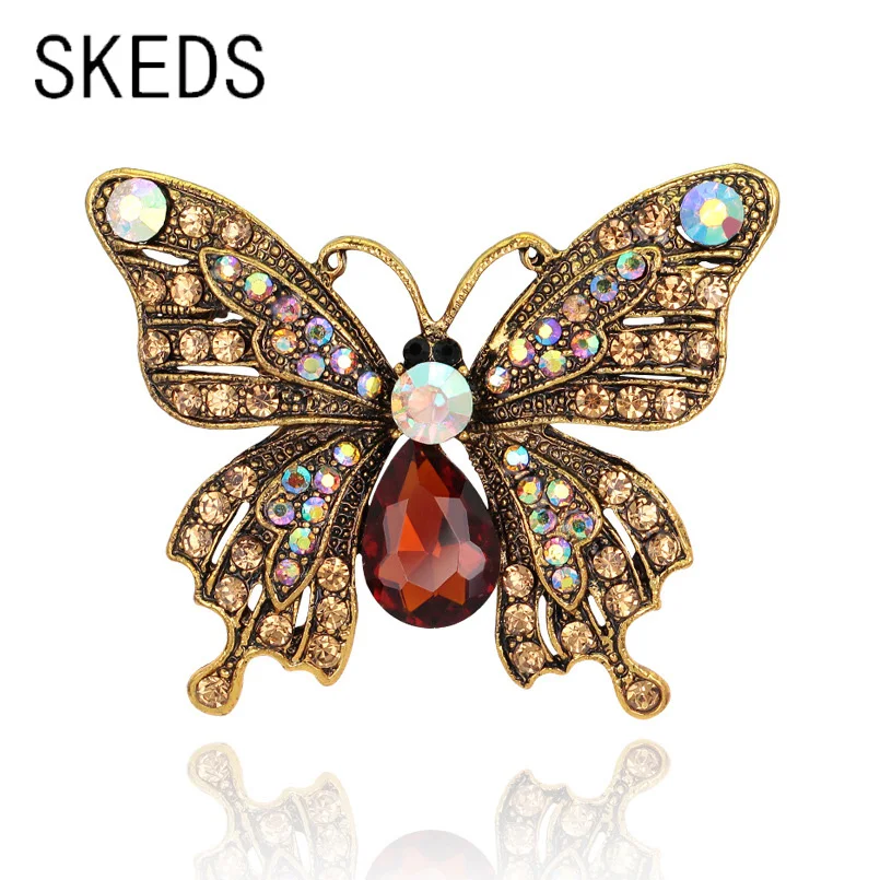 

SKEDS Fashion Vintage Luxury Crystal Butterfly Brooch Pin For Women Rhinestone Insect Series Brooches Pins Elegant Coat Badges