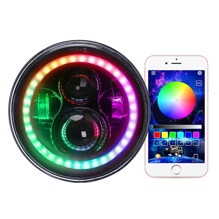 Система De Iluminacions Motorcycle Led 105W Drl Kit Faros Ambar Rgb 7 &quotRound Halo RGB Bulb Фары