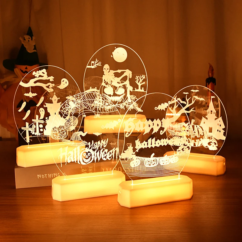 

Halloween Decorations Pumpkin Ghost Light 3D Acrylic Led Night Light for Halloween Party Home Table Ornament Kids Favor Gift New