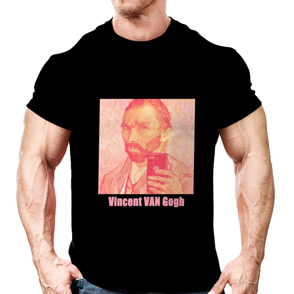 

Мужская Роскошная футболка с коротким рукавом, летние топы, новинка, Повседневная Высококачественная Мужская одежда с 3D-принтом картины маслом ван гога