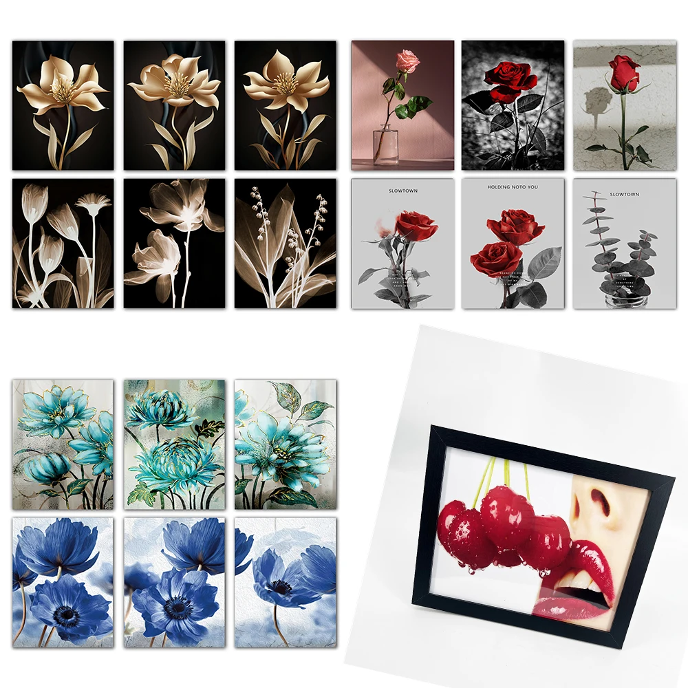 

Плакаты и принты в скандинавском стиле с розовыми цветами, красивые золотые цветы, настенный плакат, 6 шт., блестящая фотобумага, картины, дом...