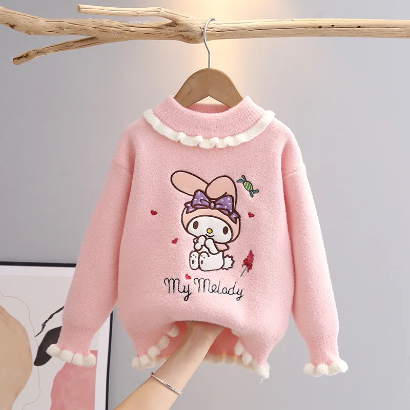 

Новинка Осень-зима 2023, детский вязаный свитер Sanrio Melody для девочек, норковый флисовый трикотаж, детский плотный пуловер, топ, детская одежда в подарок