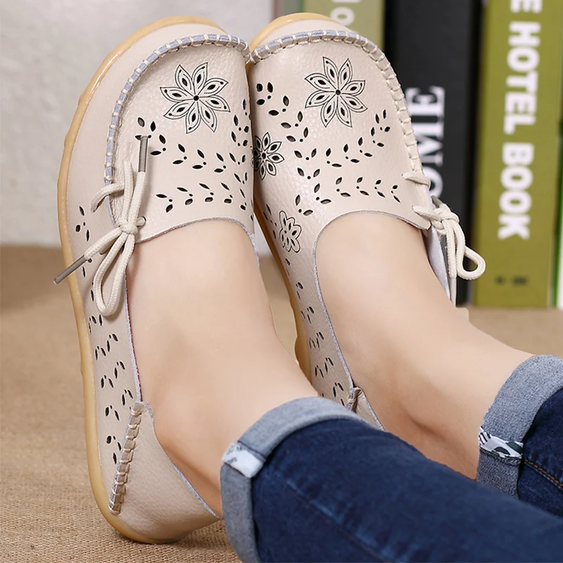 Women's Ballet Flats Genuine Leather Shoes Woman Slip On Loafers Flats Soft Oxford Shoes Casual Sapato Feminino Plus Size 44