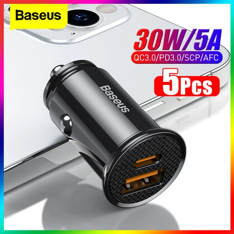 Baseus 5 шт. Автомобильное зарядное устройство USB Quick Charge QC4.0 QC3.0 PD3.0 SCP PPS 5A Тип C 30 Вт Быстрое зарядное устройство USB для мобильного телефона iPhone Xiaomi