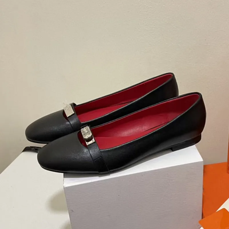 

Spring Flat Shoes Women 2022 New White Ballerina Flats Fashion Metal Buckle Loafers Ladies Black Dress Shoes Zapatos Mujer