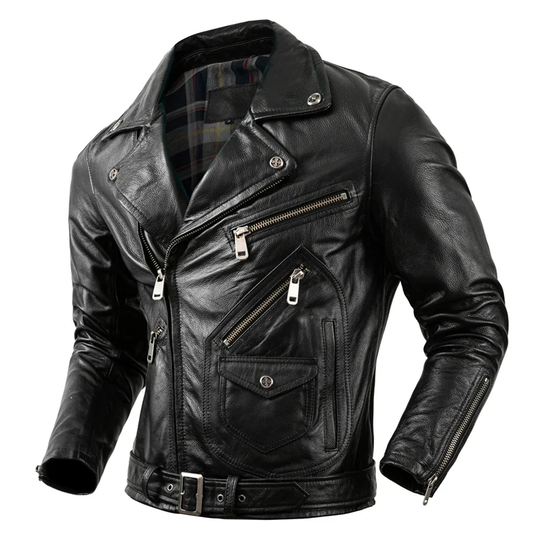 

Осенняя кожаная куртка для верховой езды, мотоциклетная одежда, мужская куртка из натуральной воловьей кожи, мужские байкерские пальто