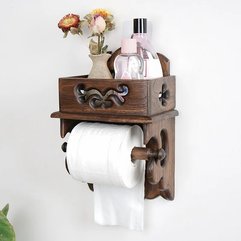 

Wood Southeast Asia Wall Tissue Box Paper Case Retro WC Bathroom Storage Towel Holder Decor Home Furnishing Ornaments