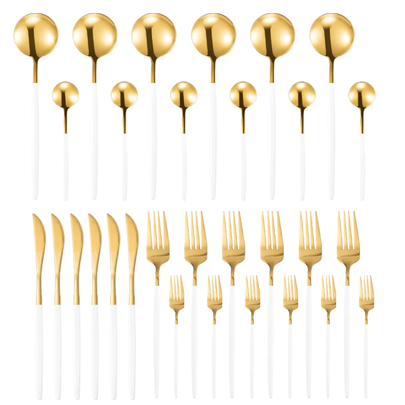 

30pcs Upscale Gold Cutlery Set Silverware Dinnerware Stainless Steel Knife Fork Spoon Flatware Set Dishwasher Safe Tableware