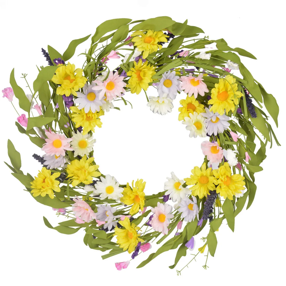 

Fake Small Daisy Wreath Home Festival Simulation Flower Pendant 40cm Iron Durable Multipurpose Plastic Yellow Creative