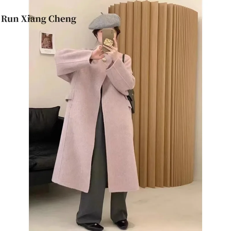 

Двустороннее кашемировое ретро пальто RUN XIANG CHENG, популярное свободное шерстяное пальто в Корейском стиле, бесплатная доставка