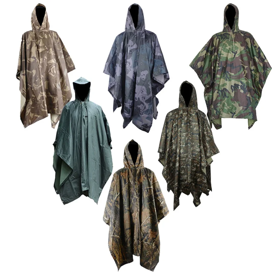 

Multifunction Military Waterproof Raincoat Camo Outdoor Hiking Raining Poncho Camping Fishing Motorcycle Mens Rain Poncho