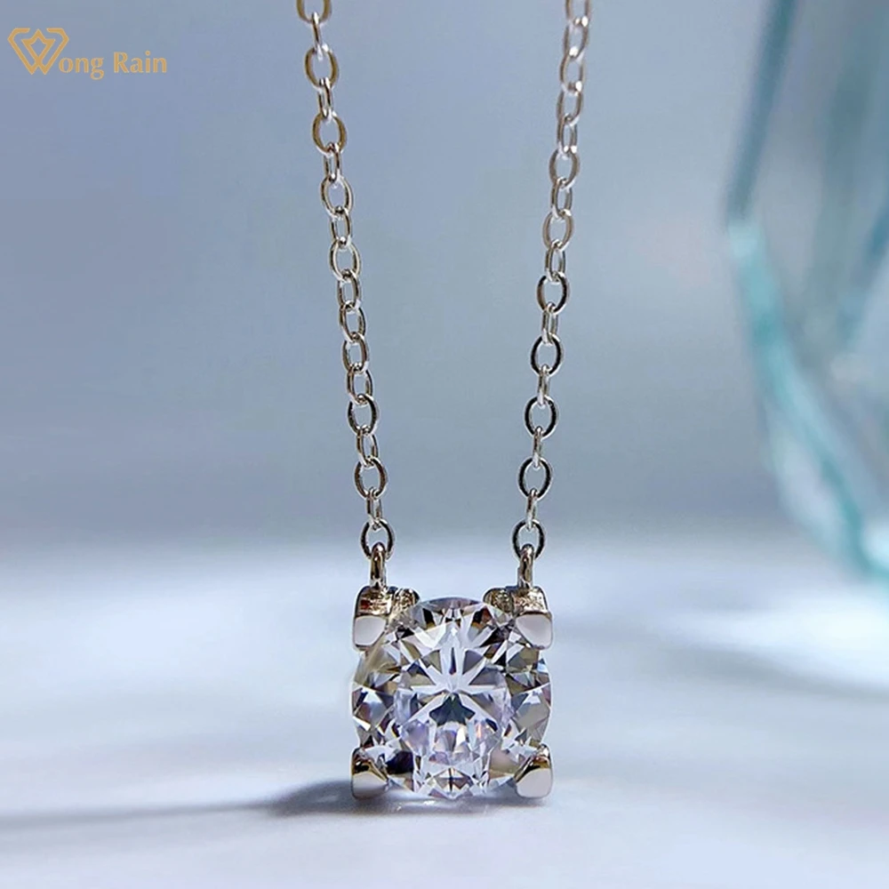 

Wong Rain, 100% Стерлинговое Серебро 925 пробы, Круглый, 8 мм, высокоуглеродный алмаз, драгоценный камень, Женское Ожерелье, свадебные ювелирные изде...