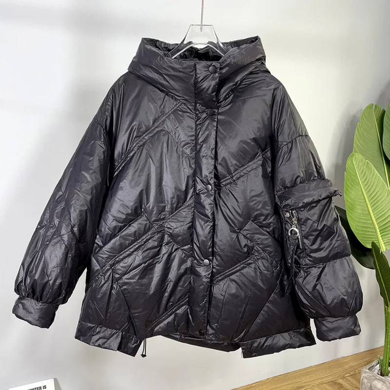 Down Jacket Women's Real Shot 2022 Winter Short Fashion Wild Korean Version Loose Thick White Duck Down Warm Bread Coats Female