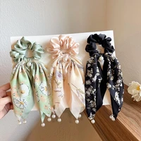new fashion pearl pendant floral bow ribbon hair ties rope ponytail scarf hair tie woman scrunchies hair accessories wholesale