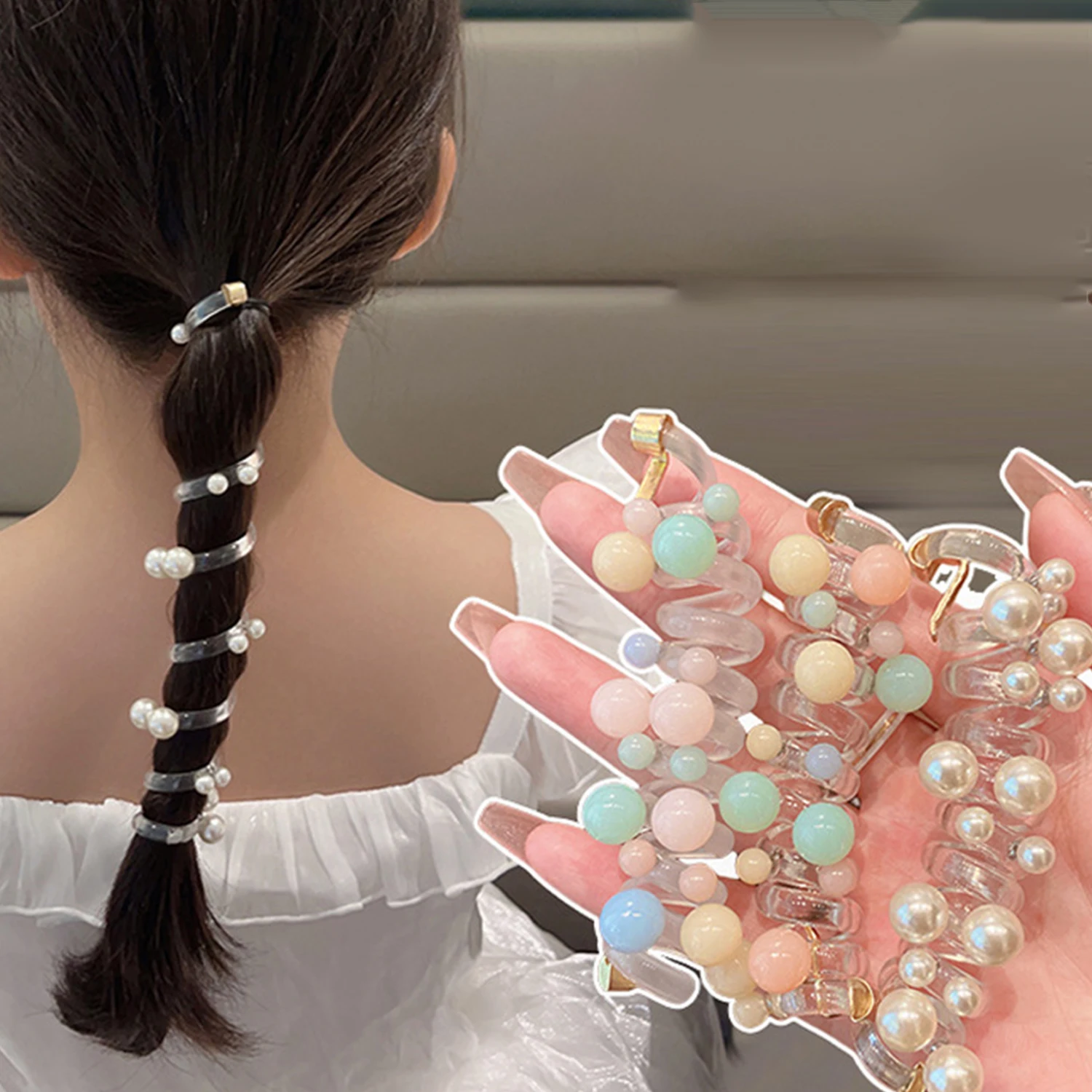 

Y2k Pearl Ponytail Elastic Hair Bands Rubber Hair Ties Bundle Scrunchies Telephone Wire Hair Accessories Women Headband 2023 New