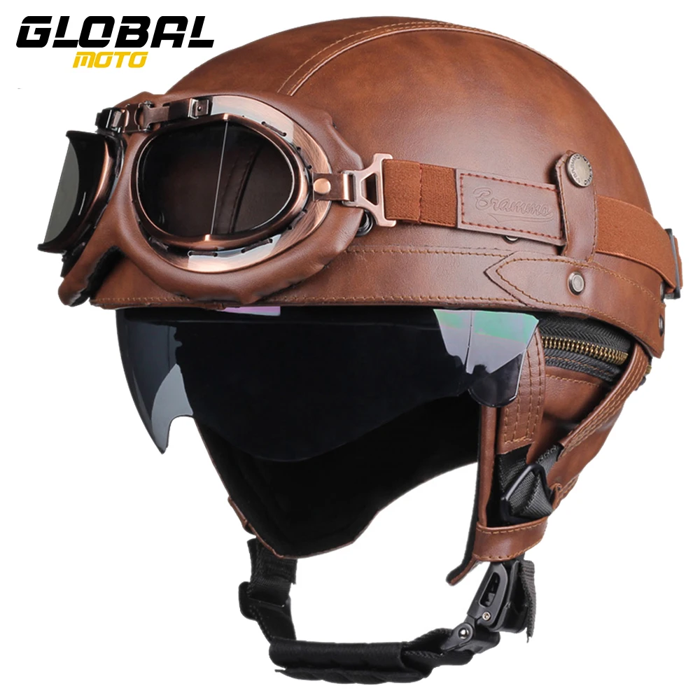 

New Motorcycle Helmet Leather Vintage Casco Moto Motorcycle Open Face Retro Half Helmet Biker Scooter Vintage Baseball Cap M-XL