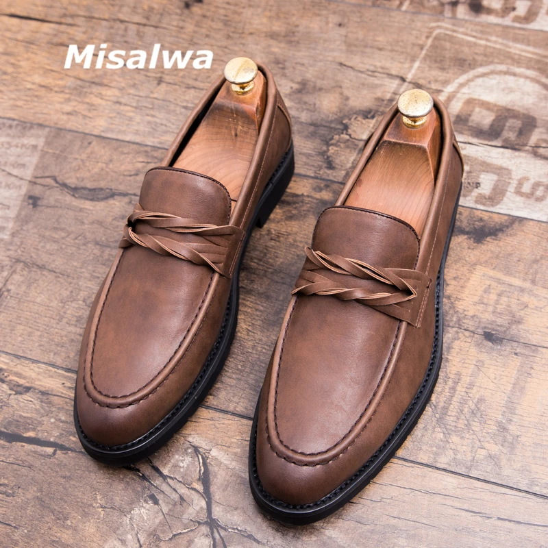 

Misalwa Patent Leather Dress Loafers Slip-on Elegant Unique Gentleman Flats Mens Business Office Oxfords Daily Casual