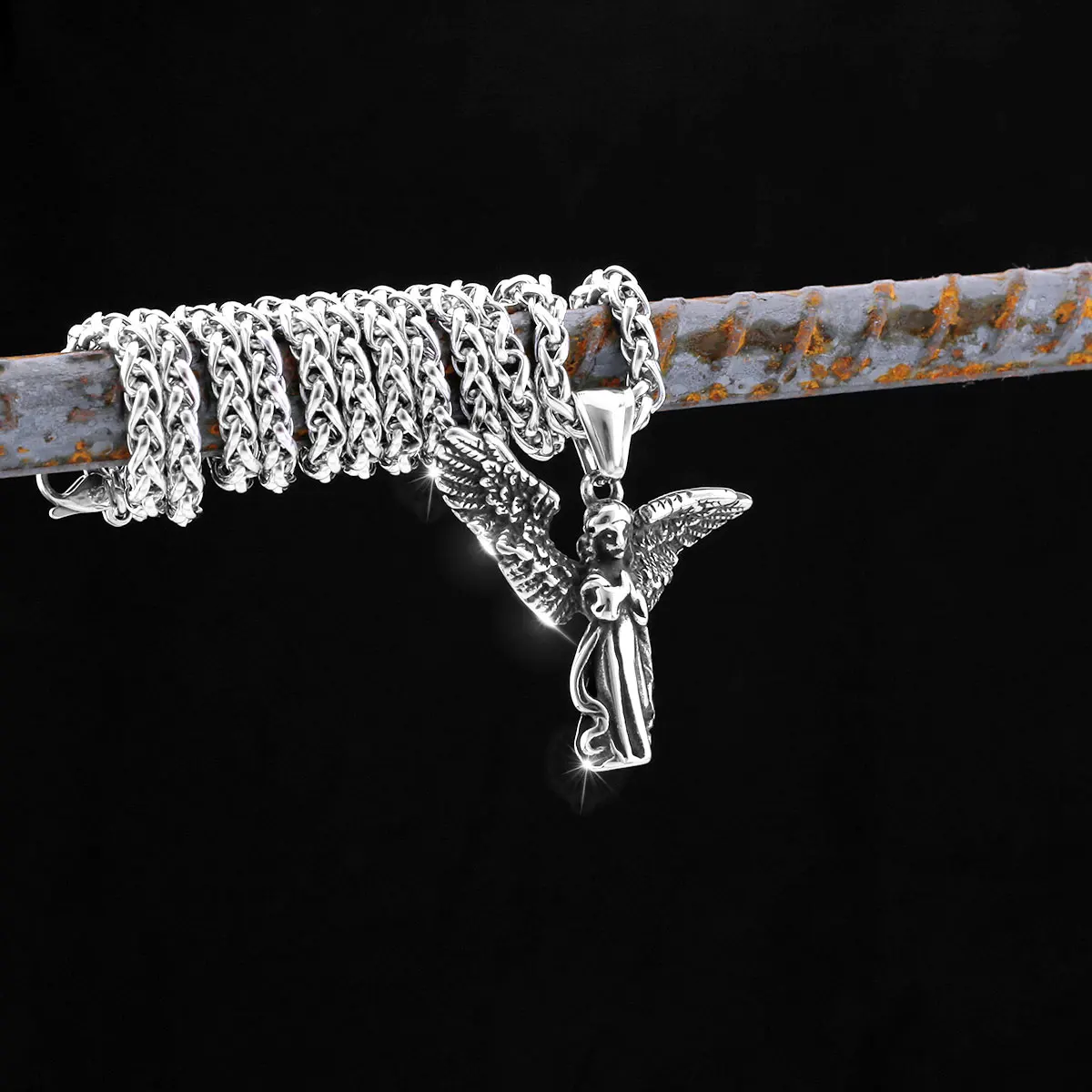 

Personalized Viking Guardian Angel Stainless Steel Necklace Vintage Unisex Antique Collarbone Amulet Pendant Punk Jewelry