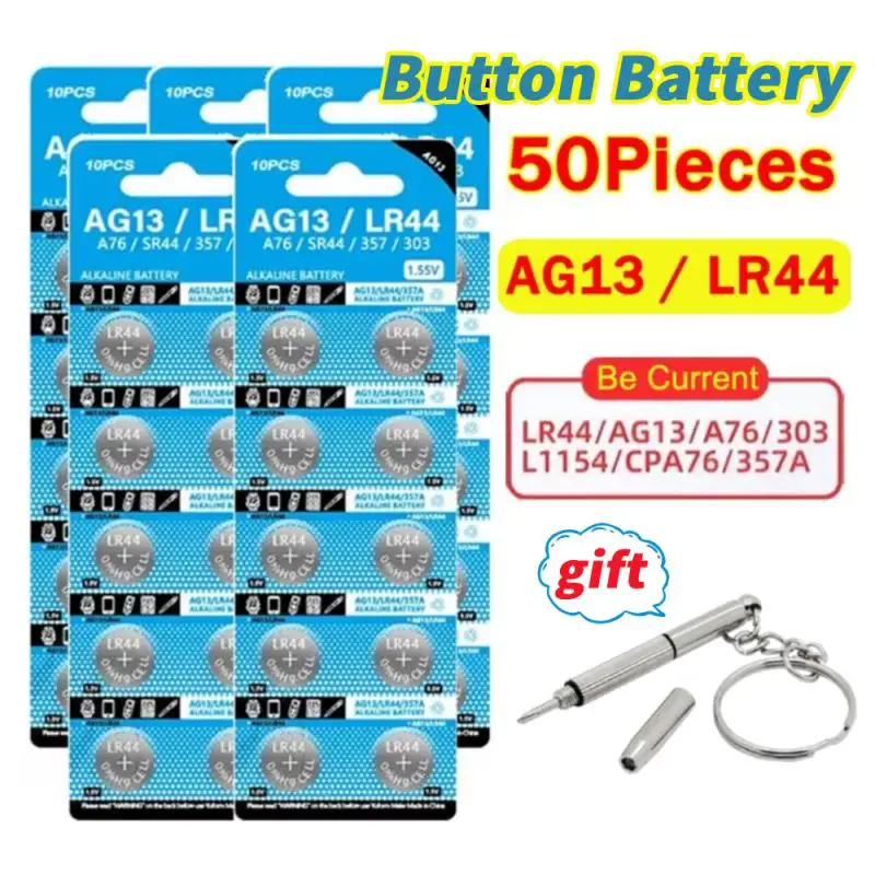 10-50 шт. 1 55 В LR44 AG13 160 мАч батарея для монетных часов L1154 357 SR44 щелочная кнопочная