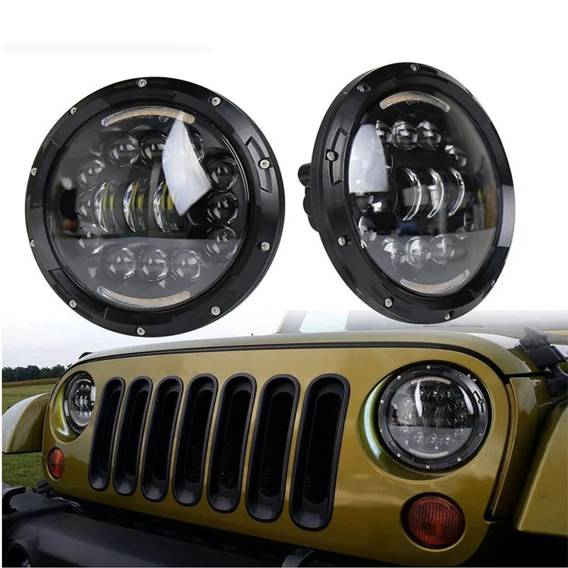 

1/2pcs Running Lights 90W Car Led H4 7inch Car Accessories Angel Eyes H4 Led Headlight For Lada Niva 4X4 Uaz Hunter Hummer Auto