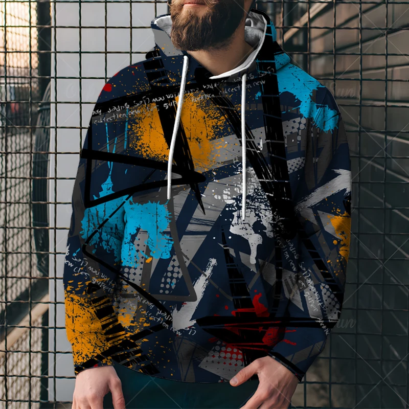 3D Colorful Graffiti Printed Hoodie Men Sweatshirts Hooded Tracksuit Fashion Pullover Hoody Streetwear Spring Coat Sportswear images - 6