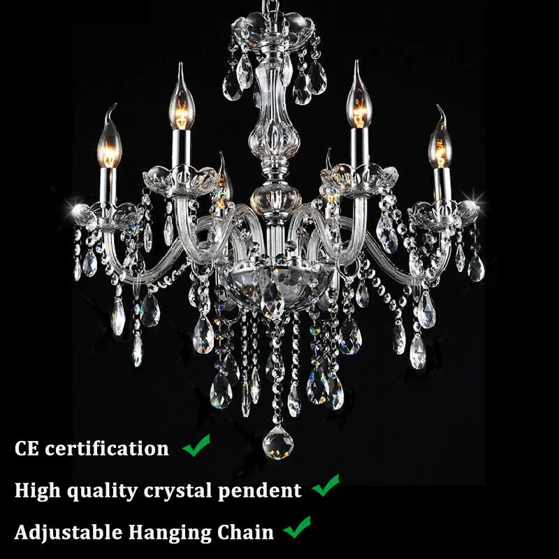 TRY-YEAN Elegant 6 Chandelier Lighting Modern Crystal Lights Kitchen Chandeliers Light Ceiling Pendant Lamp Transparent Color