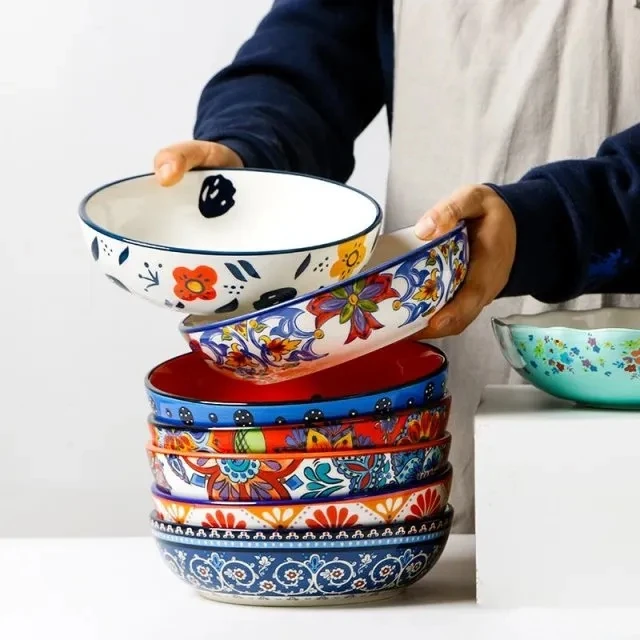 

8 Inch Creative Salad Plate Soup Plate Hand Painted Ceramic Tableware Plate Dinner Plate Ceramic Tableware Salad Bowl