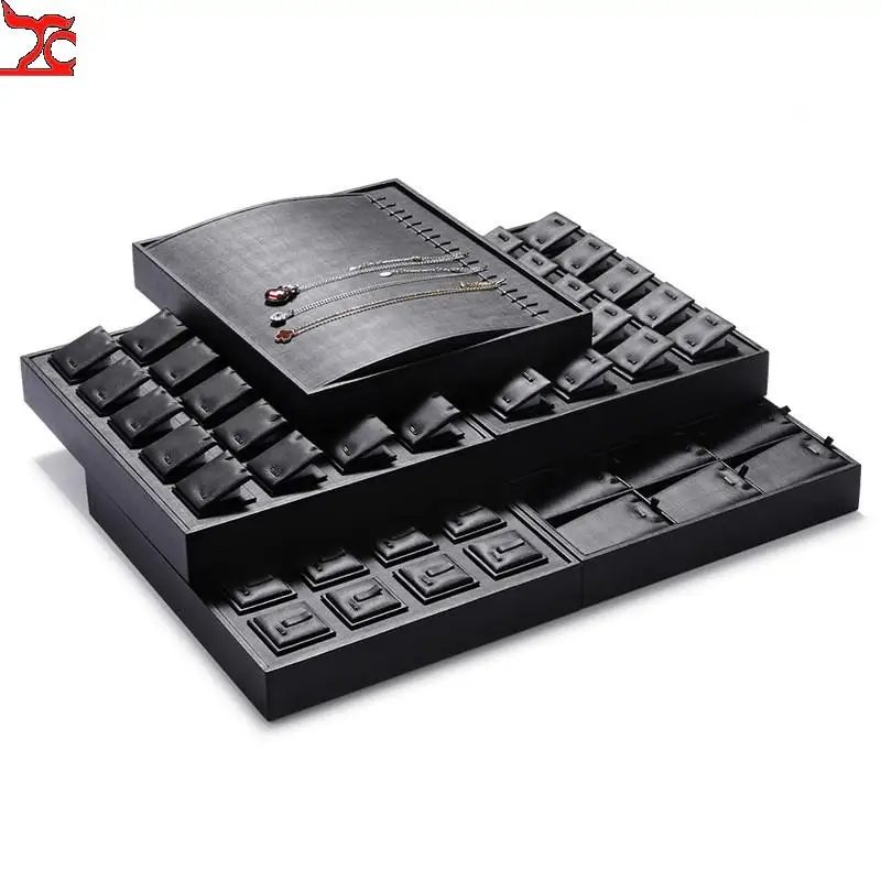 Superior Black Pu Leather Ring Jewelry Display Tray Insert Charm Pendant Earring Accessories Bracelet Storage Stand Holder Shelf