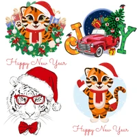 merry christmas thermal stickers clothing thermoadhesive patches on clothes diy cartoom tiger car iron on transfers for clothing