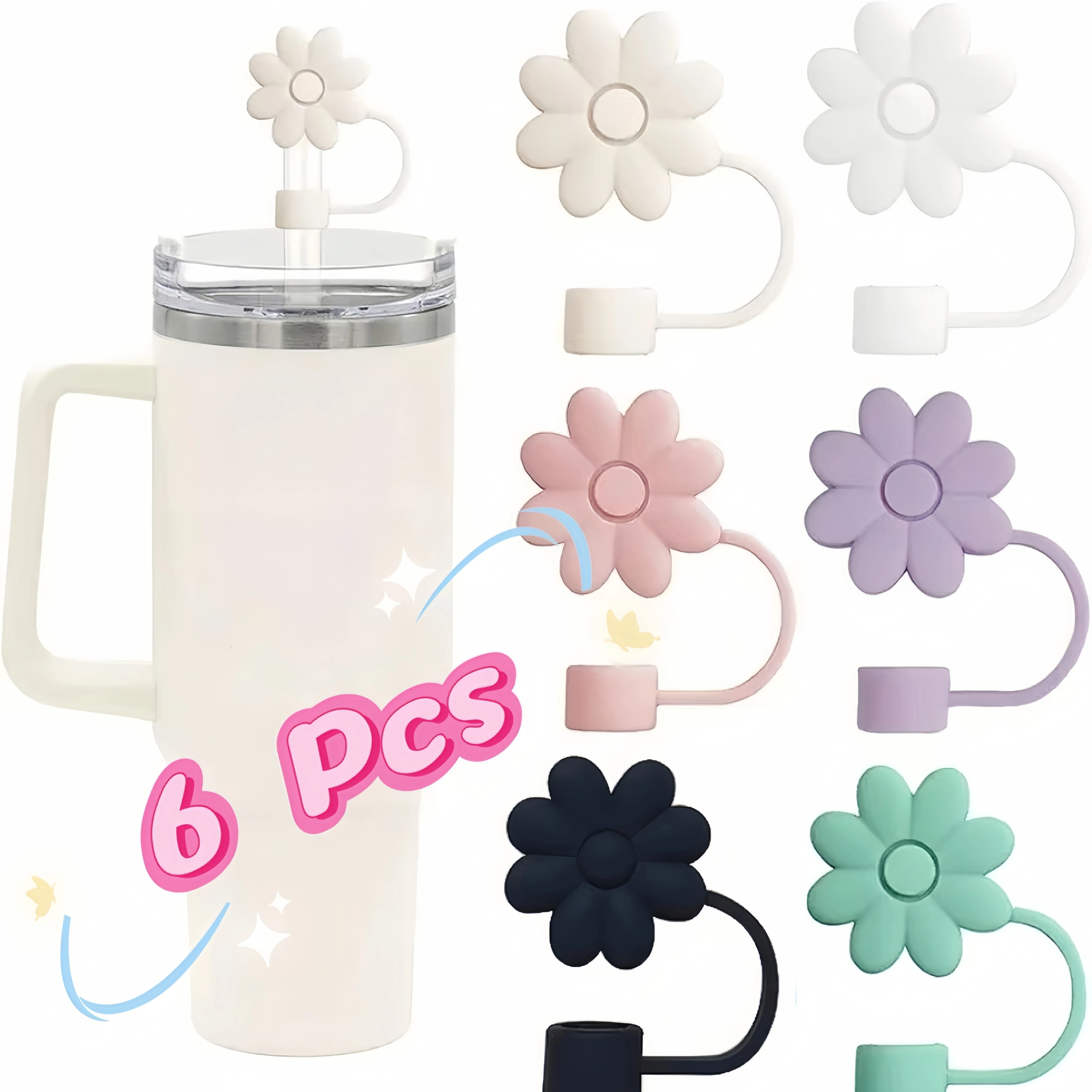 Силиконовые соломенные крышки с цветами для Кубка Стэнли милая Женская