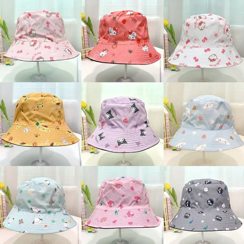 

Summer New Two-Sided Sanrio Mymelody Cinnamoroll Fisherman Hat Kawaii Cartoon Pochacco Outdoors Sun Protection Uv Protection Hat