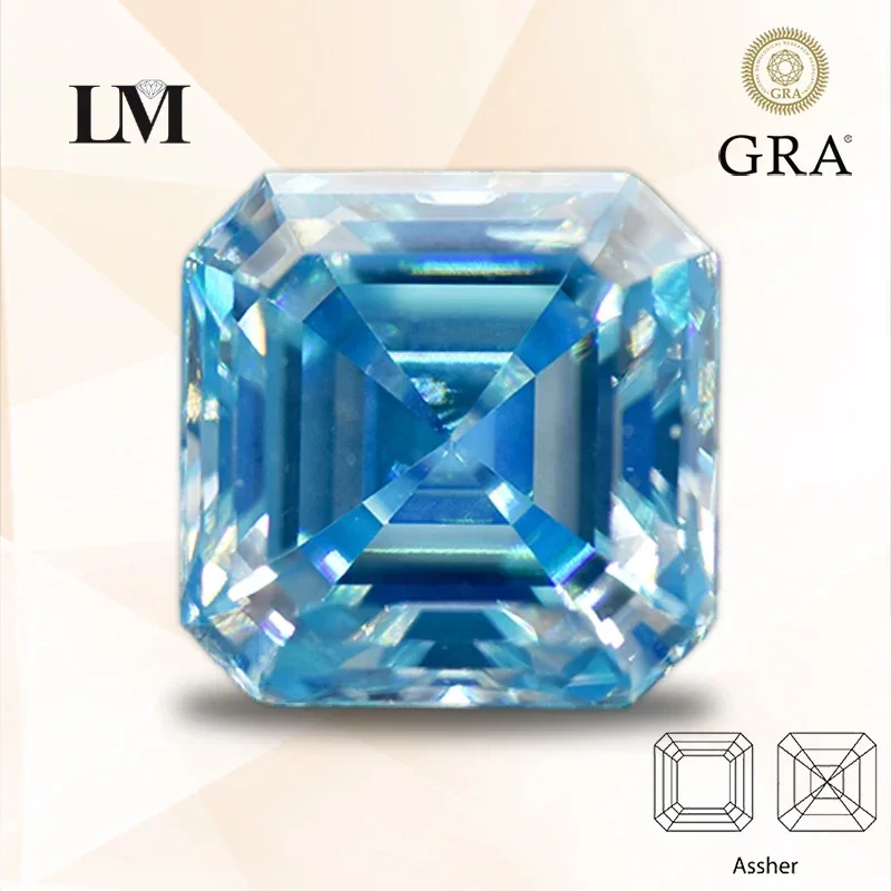 Муассанит, камень Asscher, аквамарин с сертификатом GRA для тестера ...