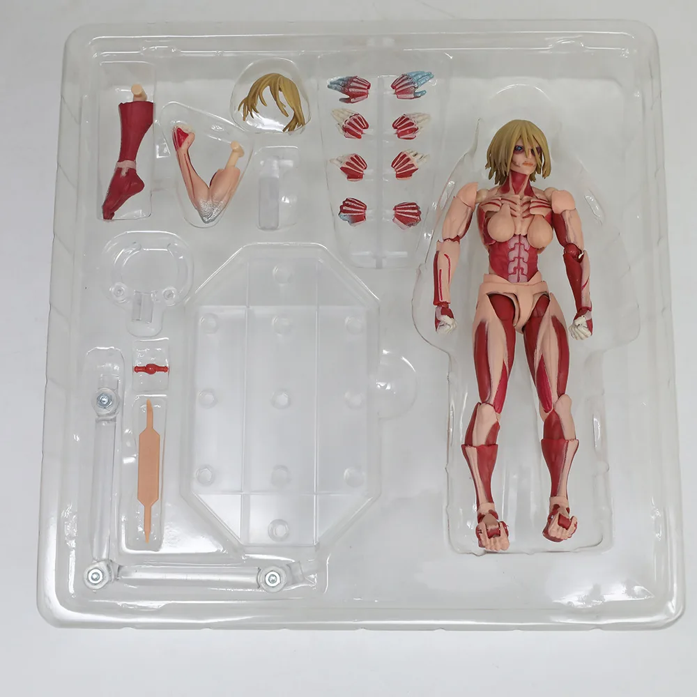 Фото Фигурка Revoltech Amazing Yamaguchi «Атака Титанов»: женщина-титан Энни Леонхарт, подвижная фигурка с заменяемыми лицами, аниме-игрушка. №2