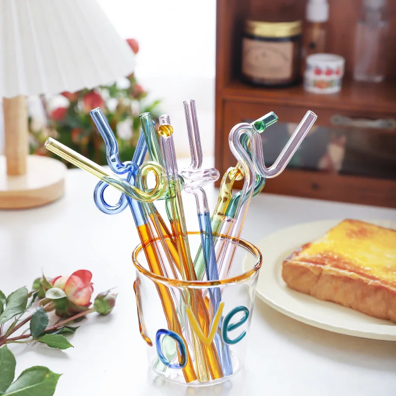 

8mm Curved Glass Straws for Smoothies Cocktails Drinking Straws Healthy Reusable Glass Straw Gift Package