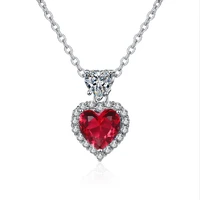 fashion heart pendant necklace 925 silver jewelry with ruby zircon gemstone accessories for women wedding party engagement gift