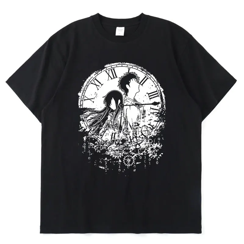 

Футболка мужская оверсайз с коротким рукавом, Простой Модный хлопковый топ с аниме Steins, ворота, манга, окабе, ринару, макизе, курису